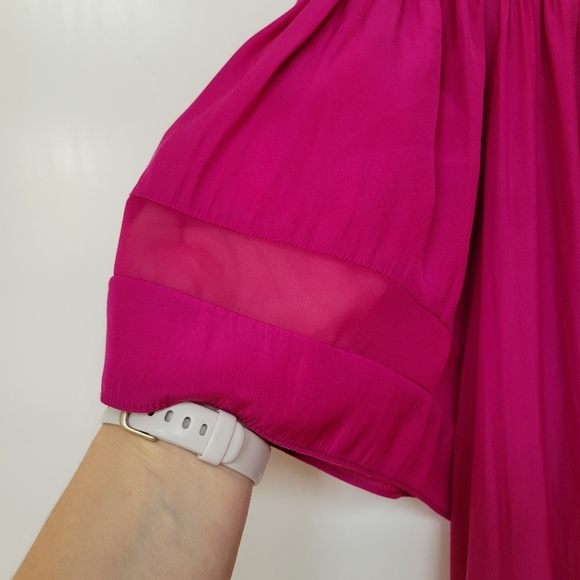 Ramy Brook Jessica Off Shoulder Dress in Fuschia, Size L, Asymmetric Hanky Hem - Picture 3 of 10